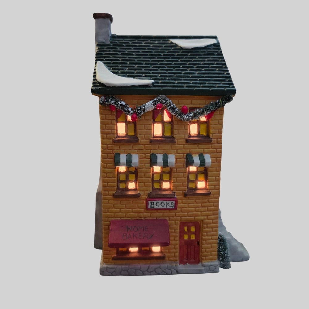 Vintage Noma Dickensville Book Store and Home Bakery Lighted Christmas Village